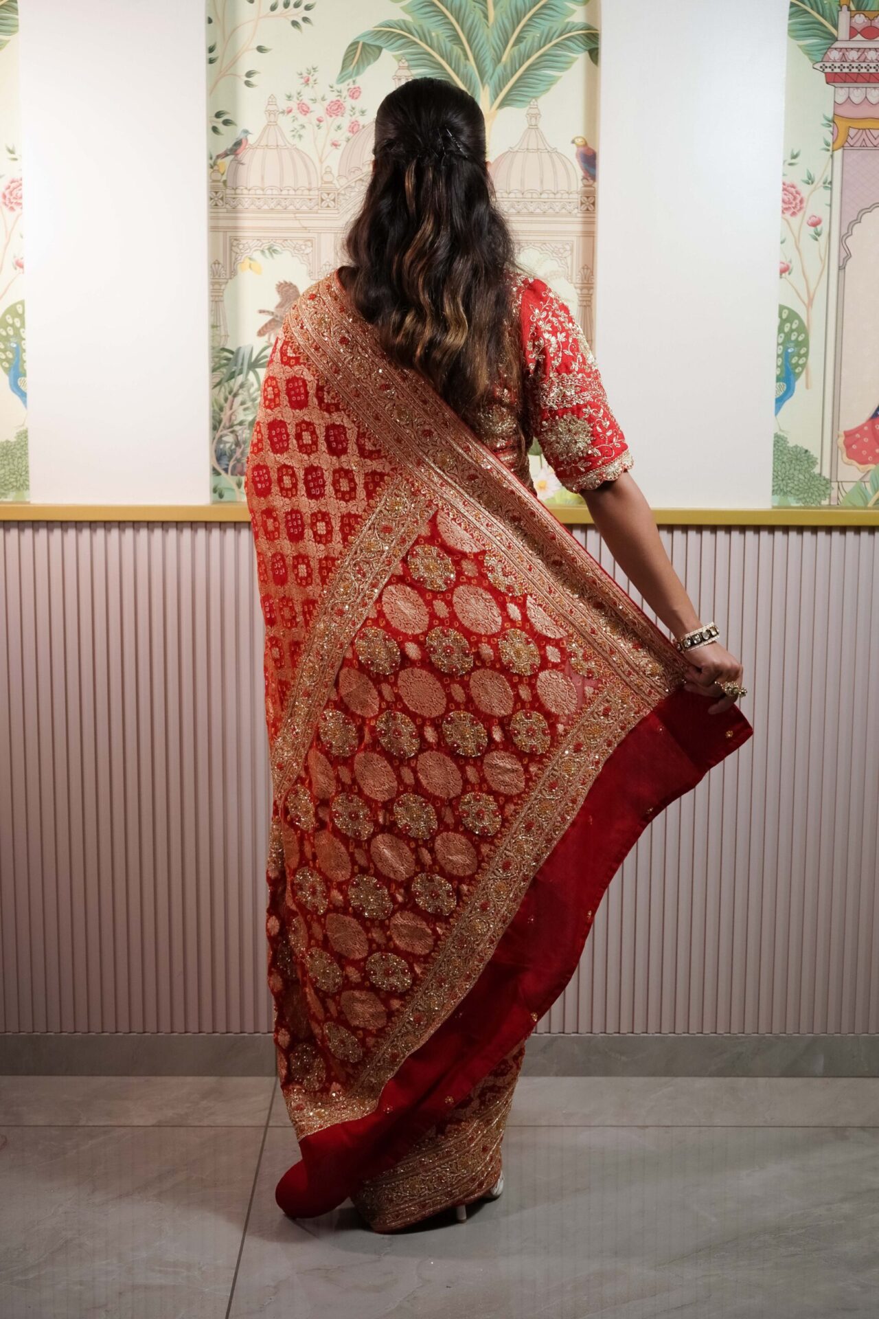Red Bandhani Saree