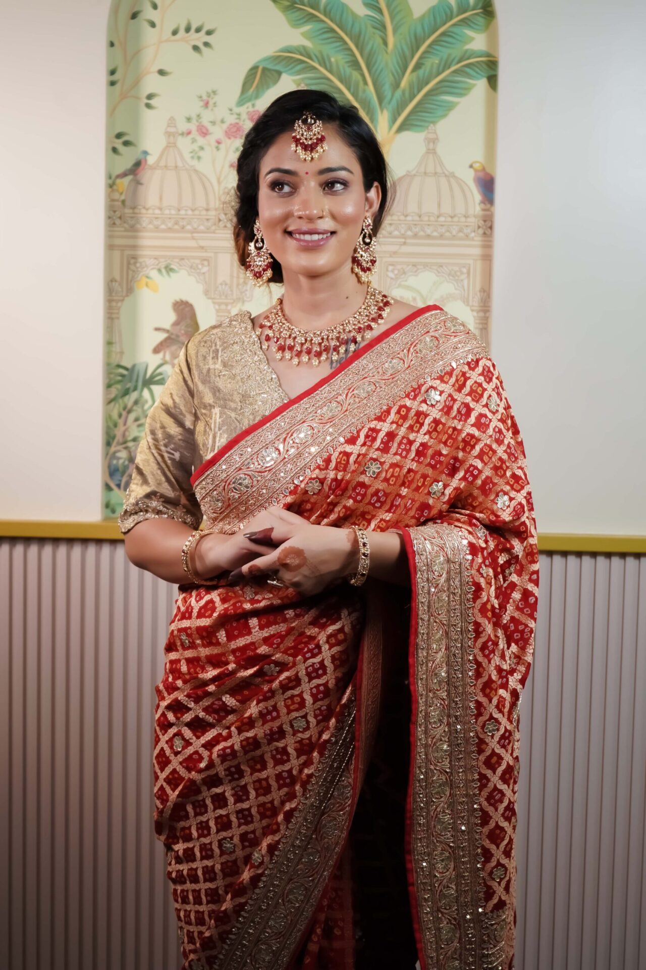 Red Gota Bandhani Saree