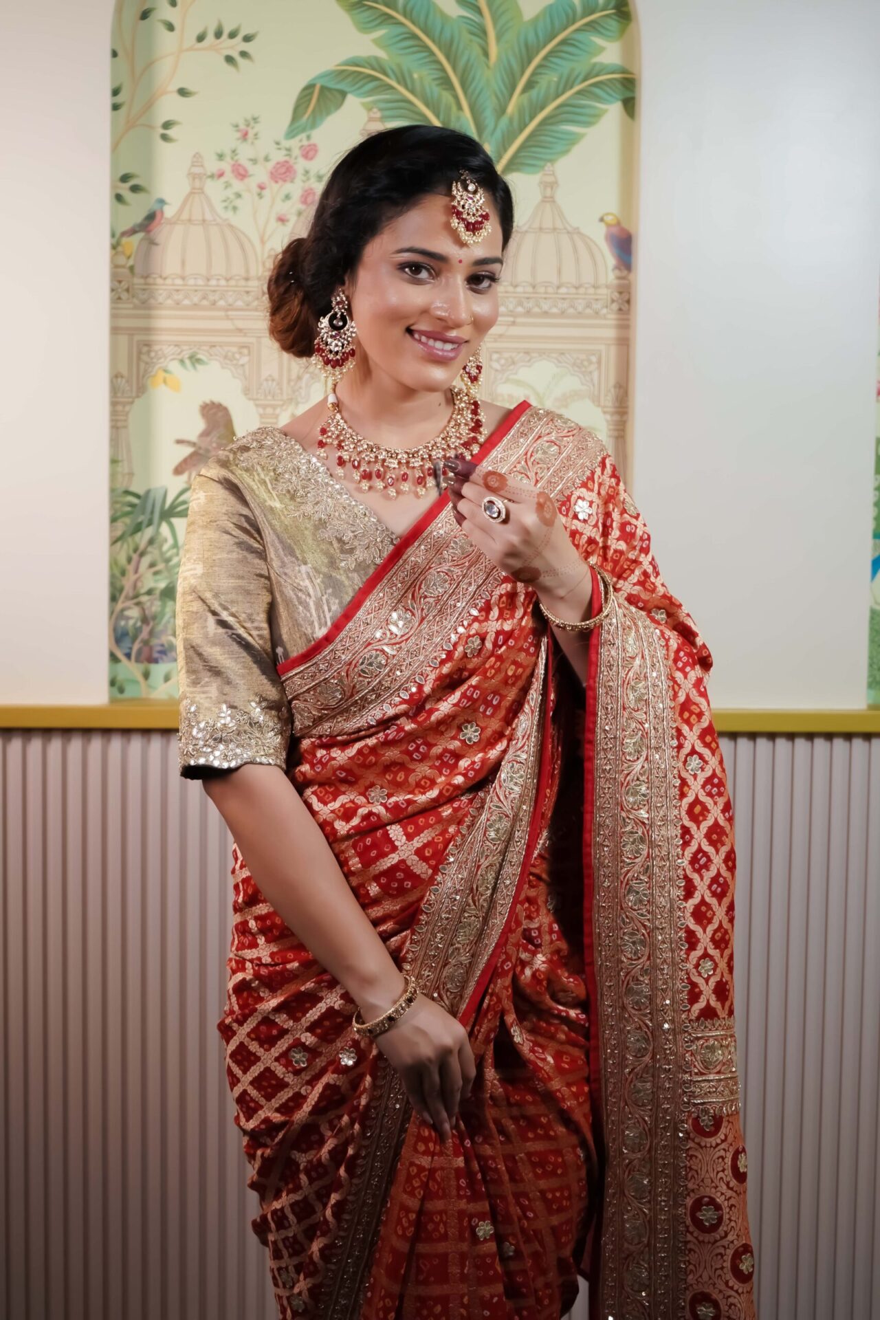 Red Gota Bandhani Saree