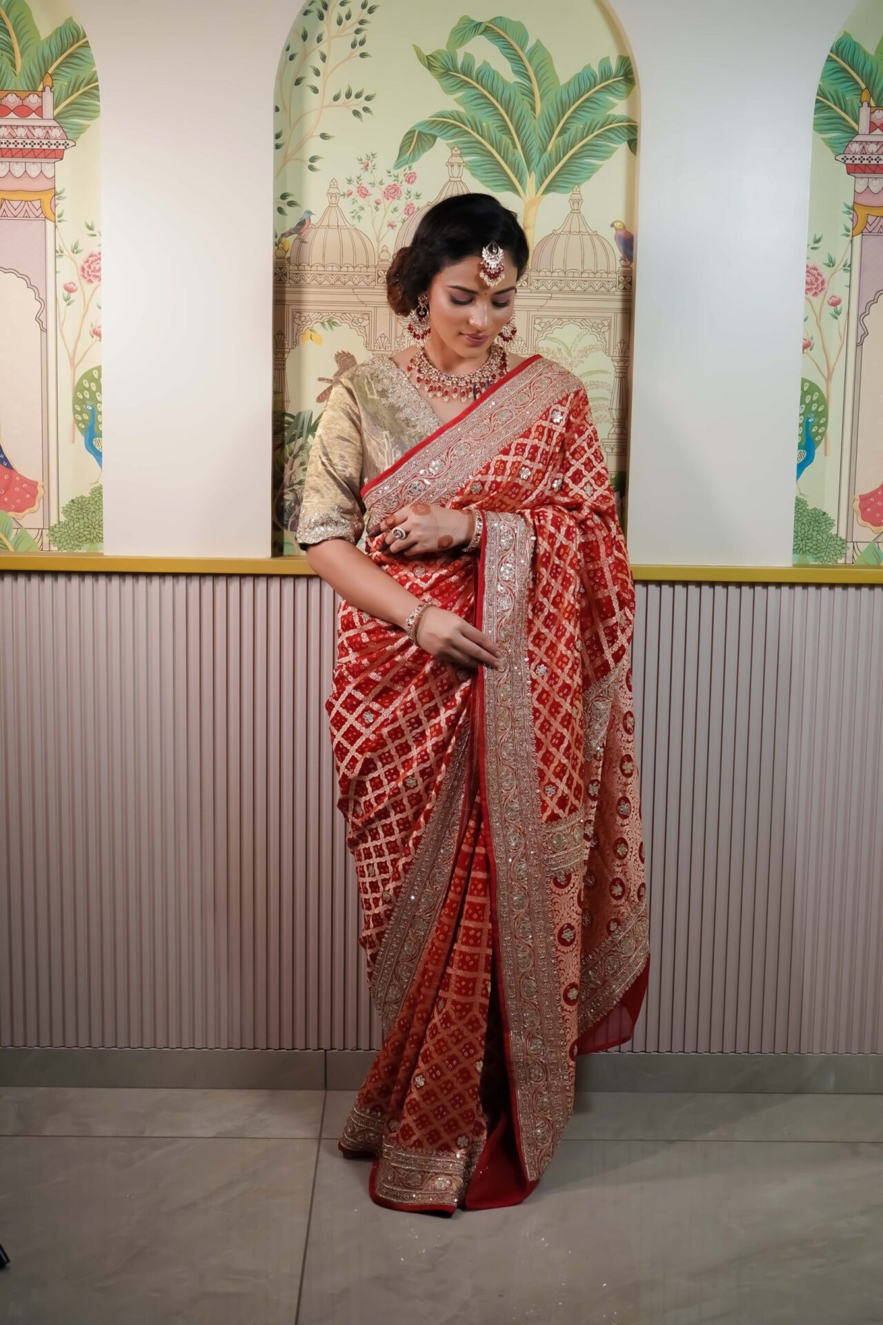 Red Gota Bandhani Saree
