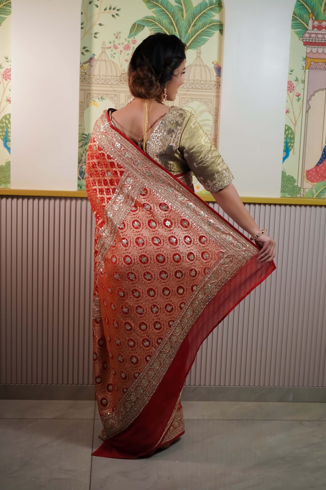 Red Gota Bandhani Saree
