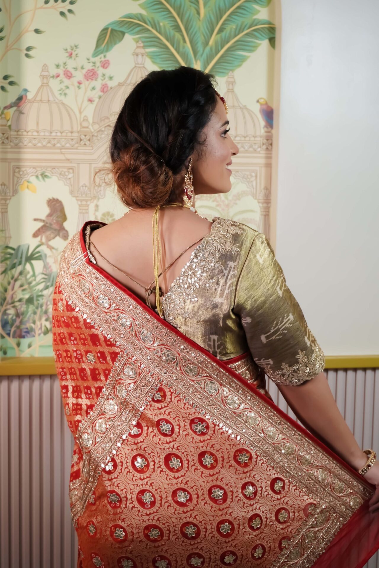 Red Gota Bandhani Saree