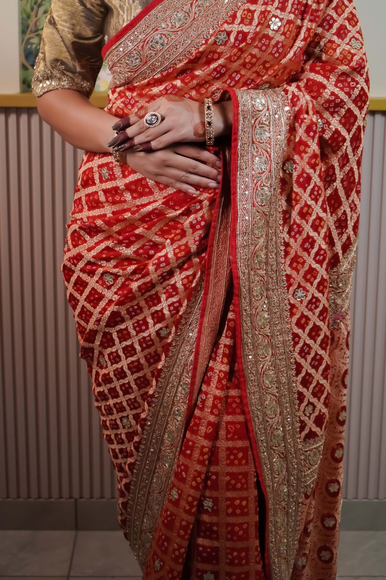 Red Gota Bandhani Saree