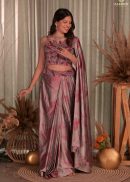 Satin silk drape skirt, blouse and attached drape