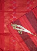 Soft silk borderless saree. Stripes with butis in orange red and wine red combination.