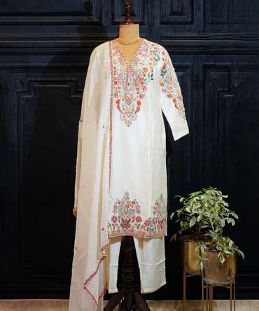 White Thread work Suit