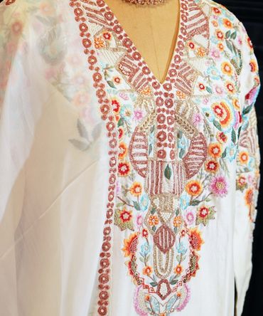 White Thread work Suit