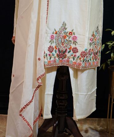 White Thread work Suit
