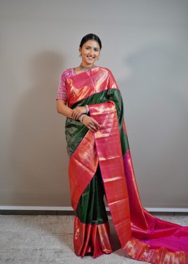 Dark green kanjivaram silk saree