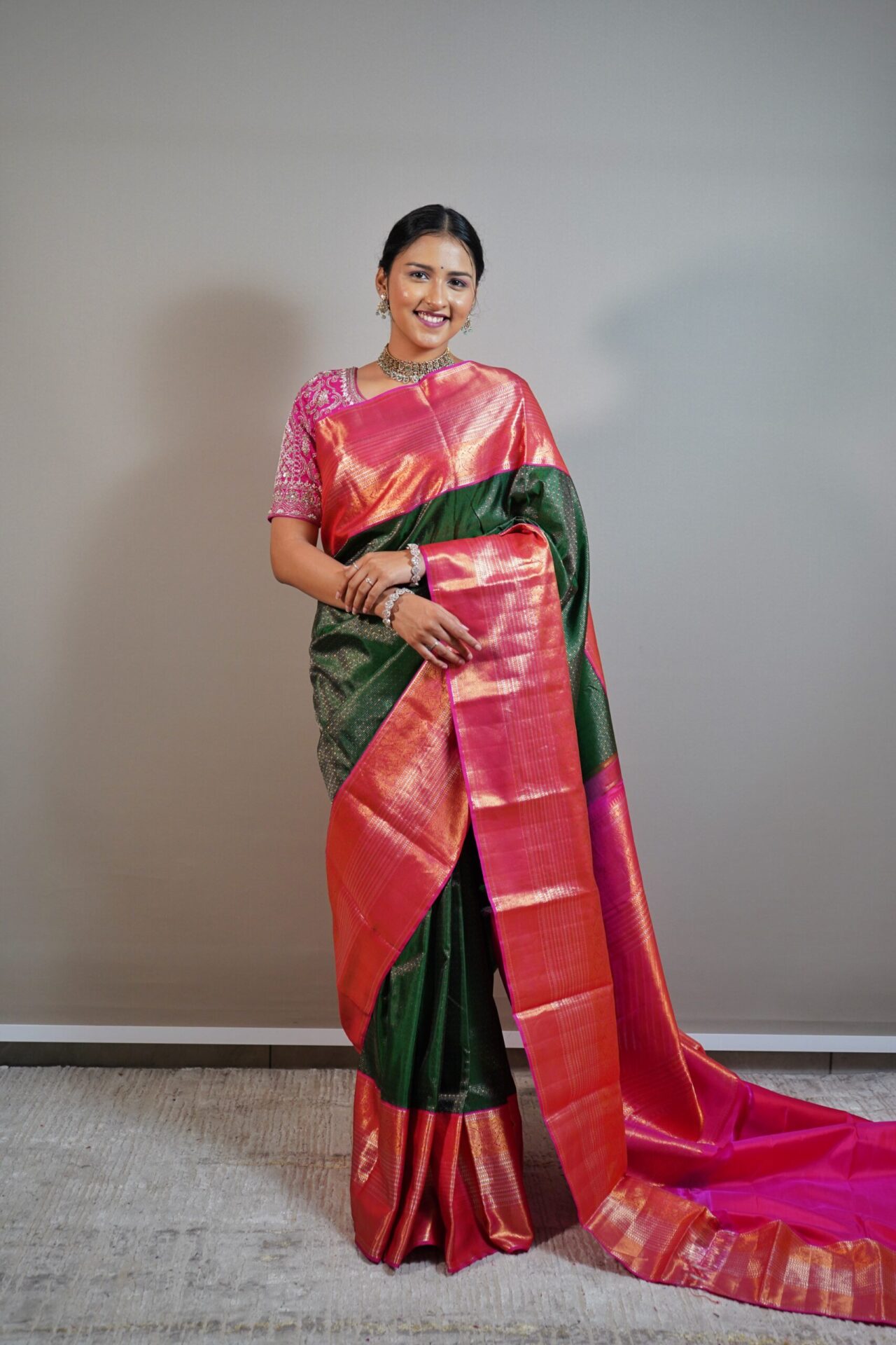 Dark green kanjivaram silk saree