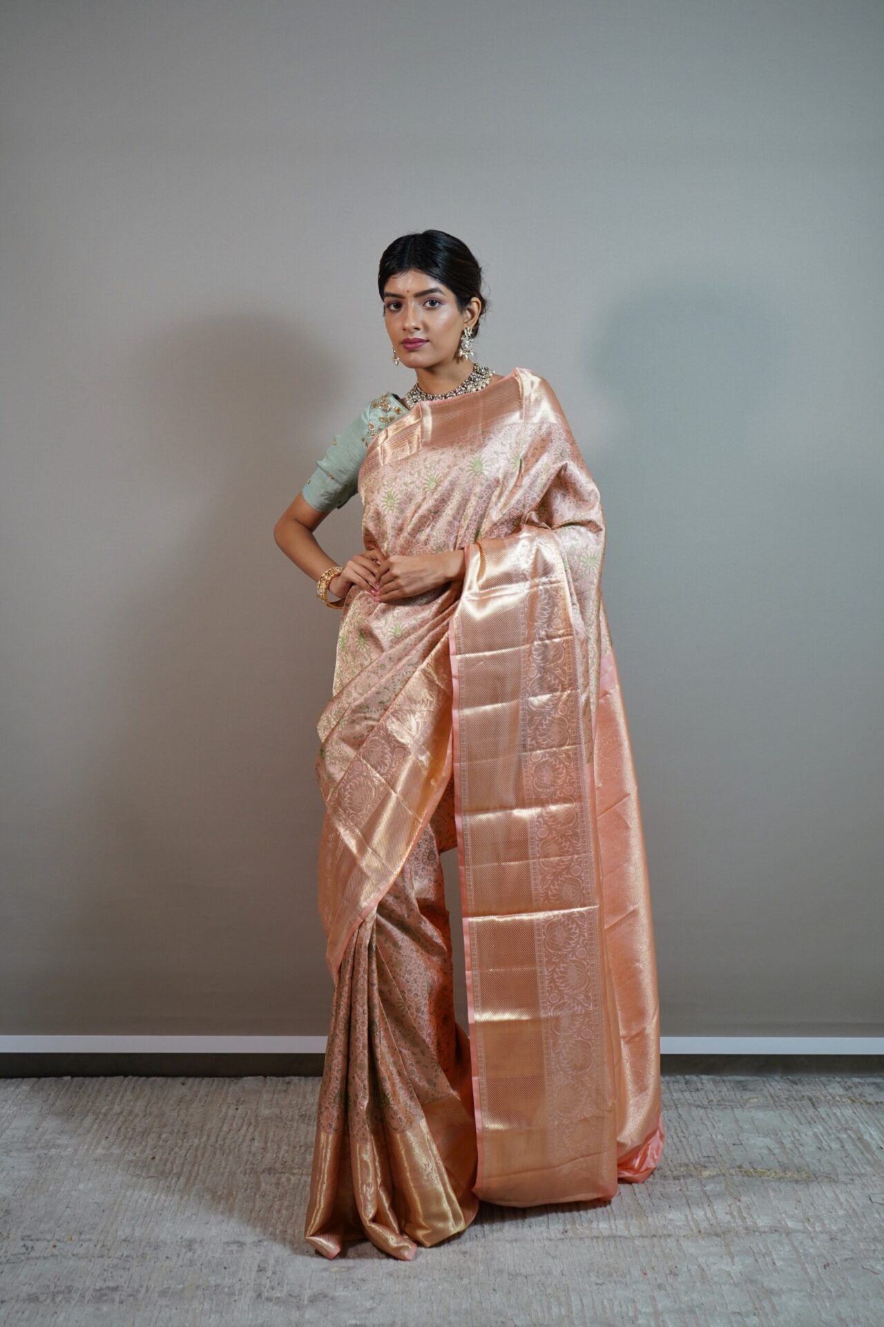 Peach Kanjivaram Silk Saree