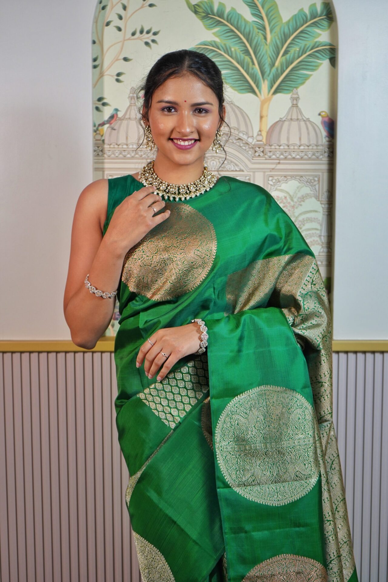 Bottle green Kanjeevaram saree