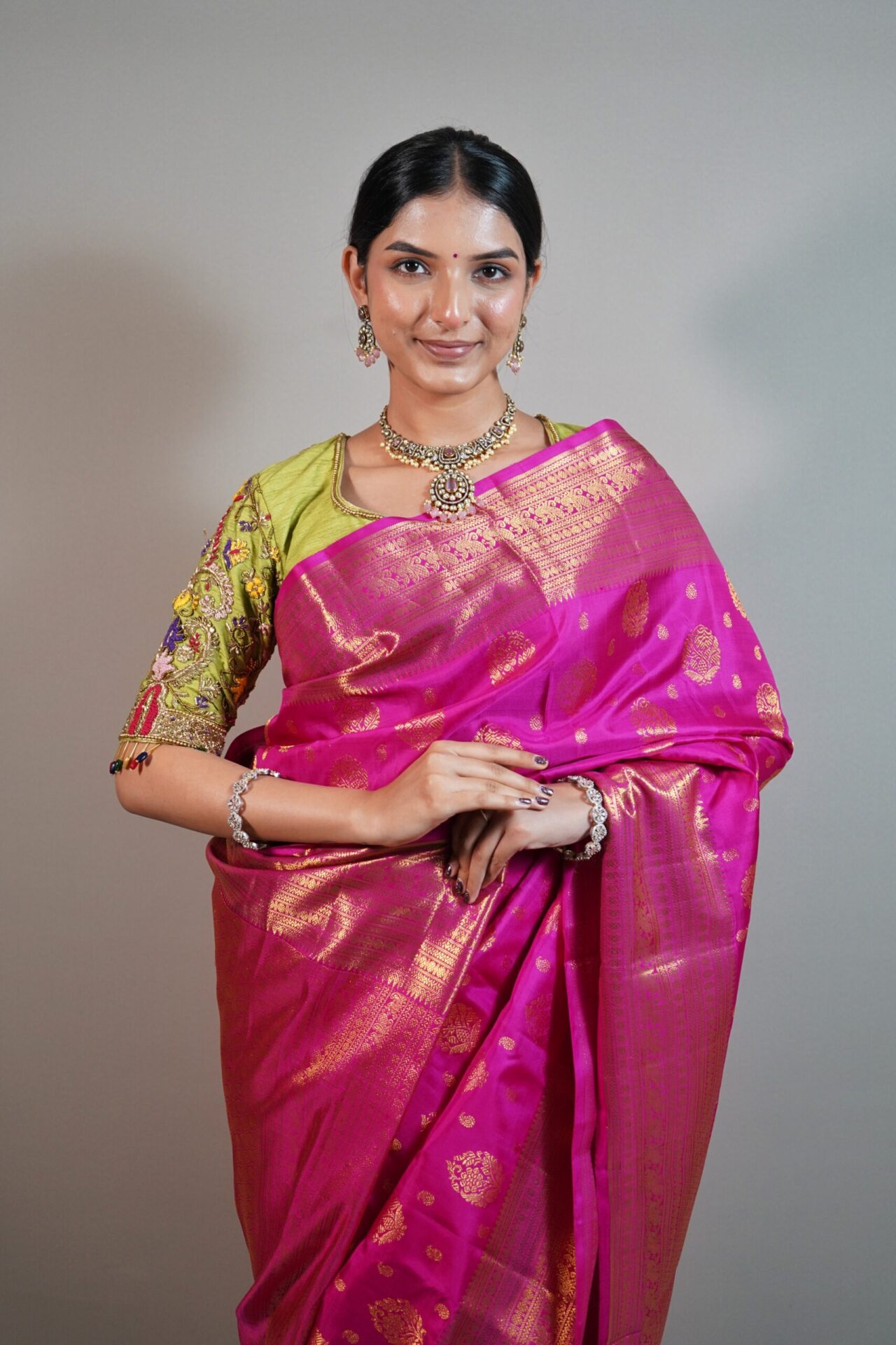 Hot Pink Kanjivaram Saree