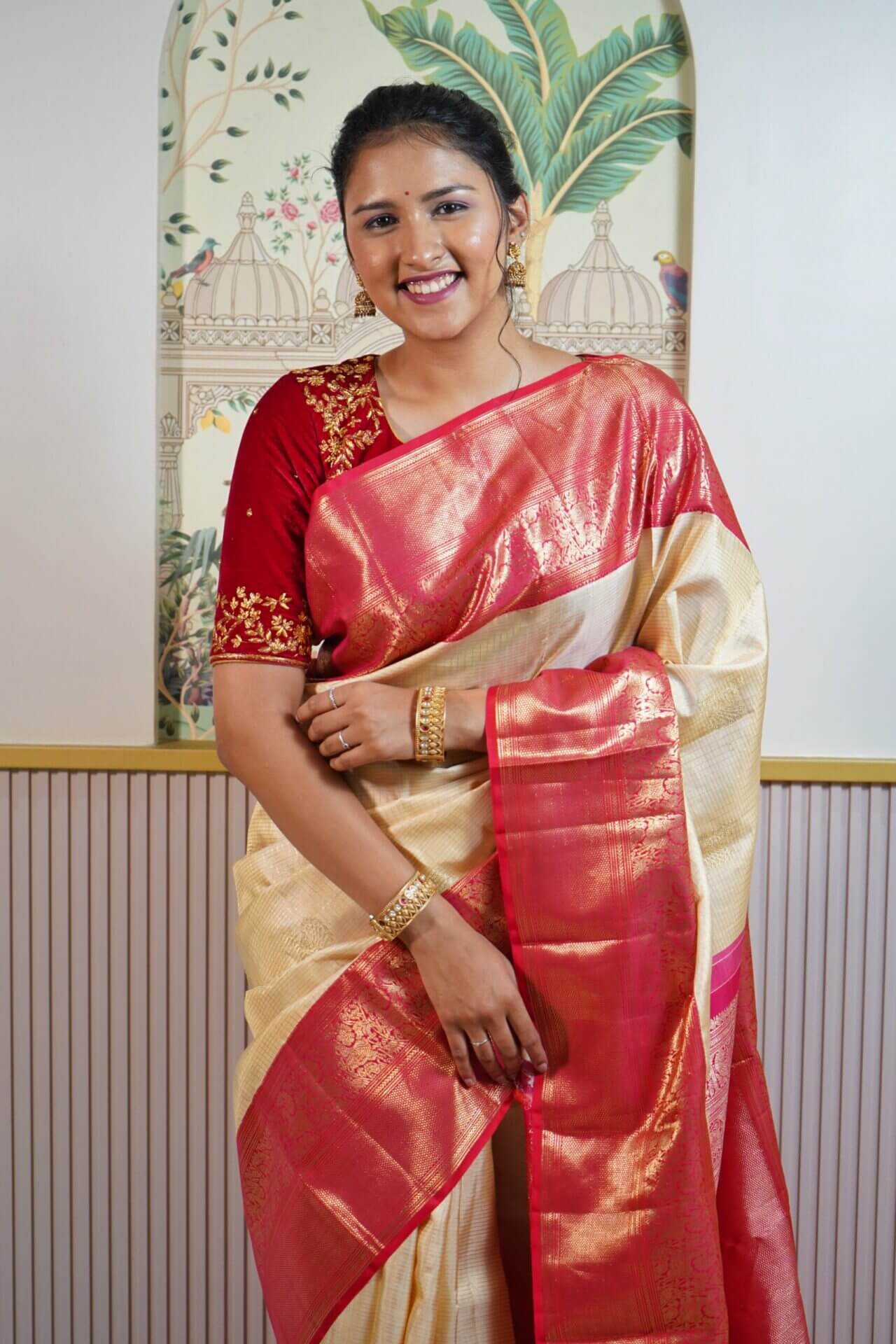 Beige Kanjeevaram Saree
