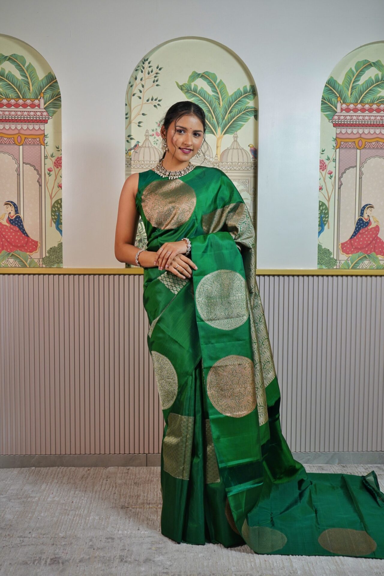 Bottle green Kanjeevaram saree