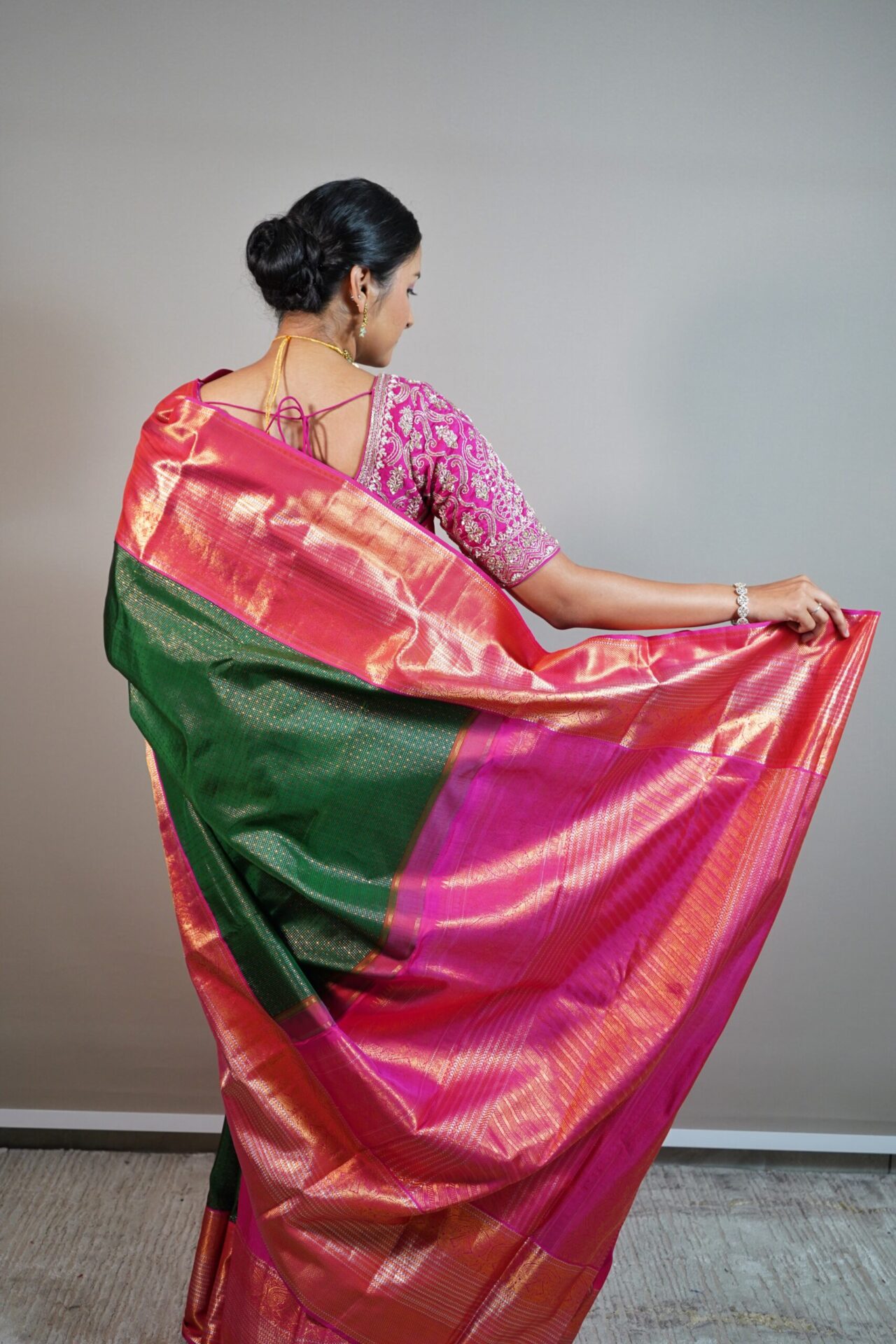 Dark green kanjivaram silk saree