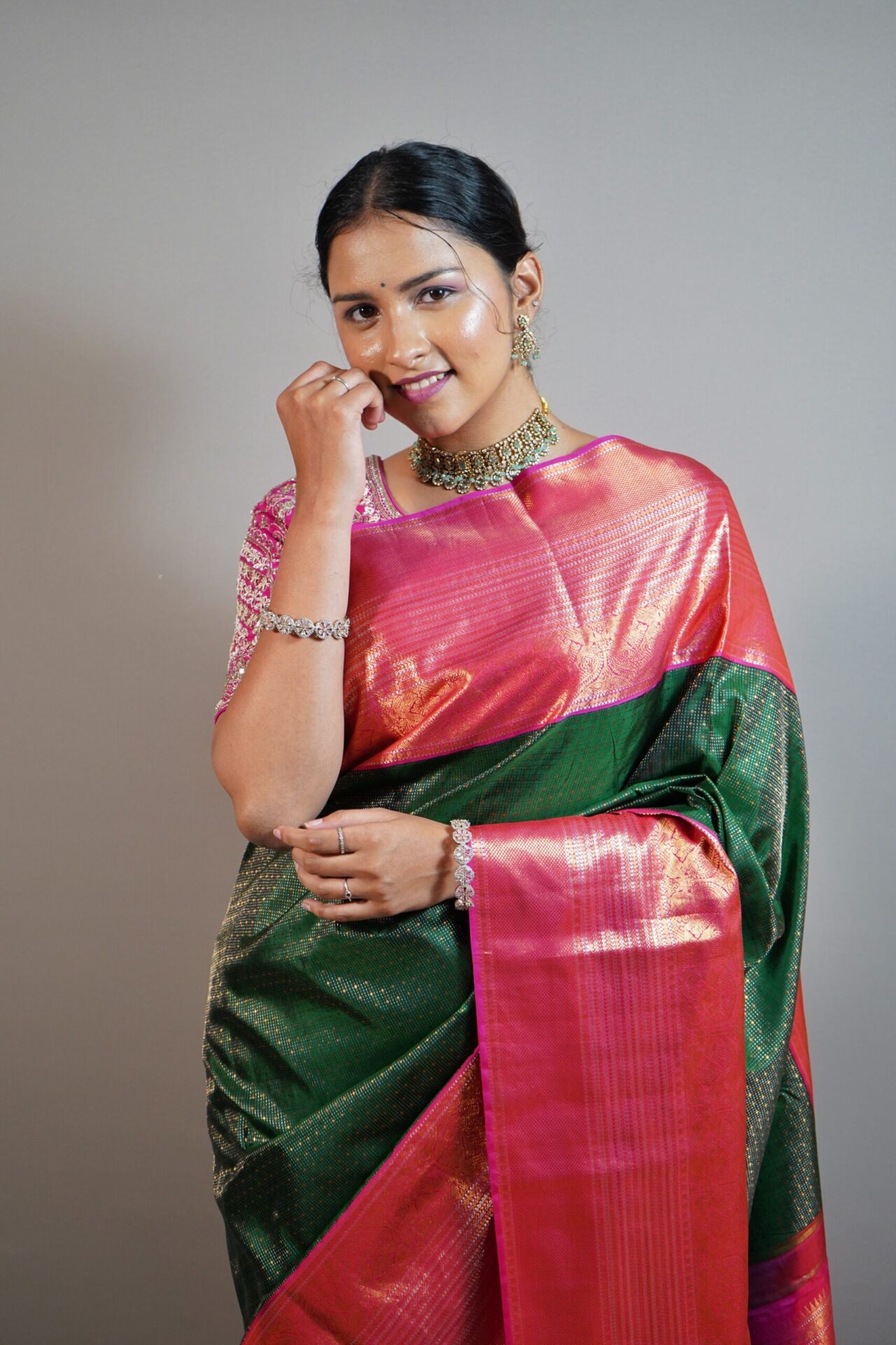Dark green kanjivaram silk saree