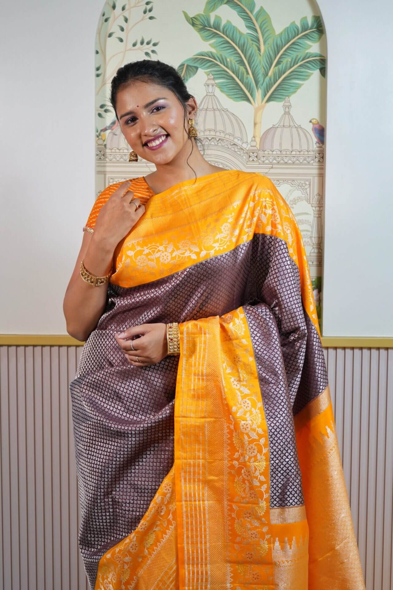 Deep Brown Kanjeevaram Saree