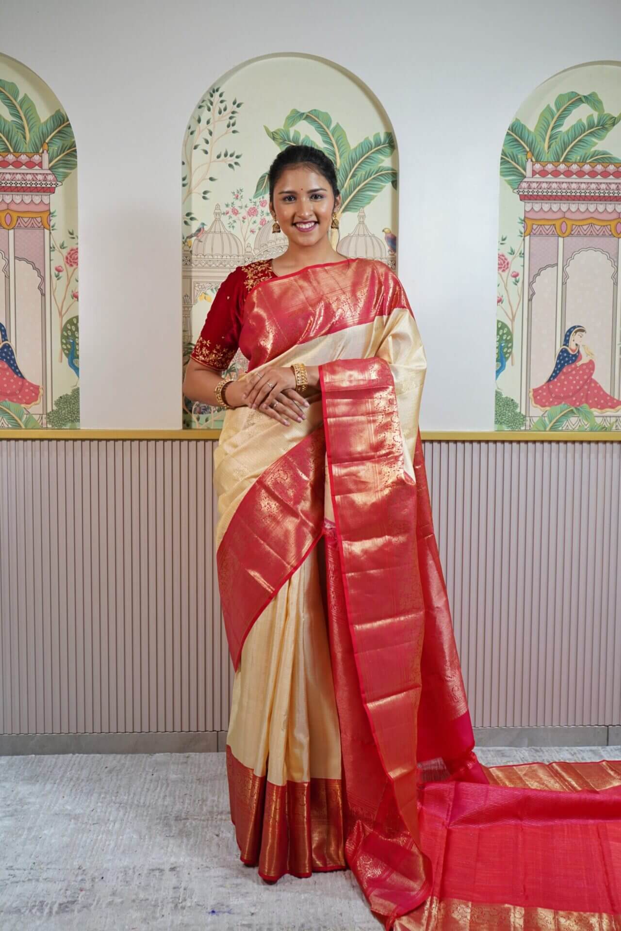 Beige Kanjeevaram Saree