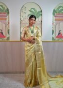 Cream And Golden Kanjeevaram Saree