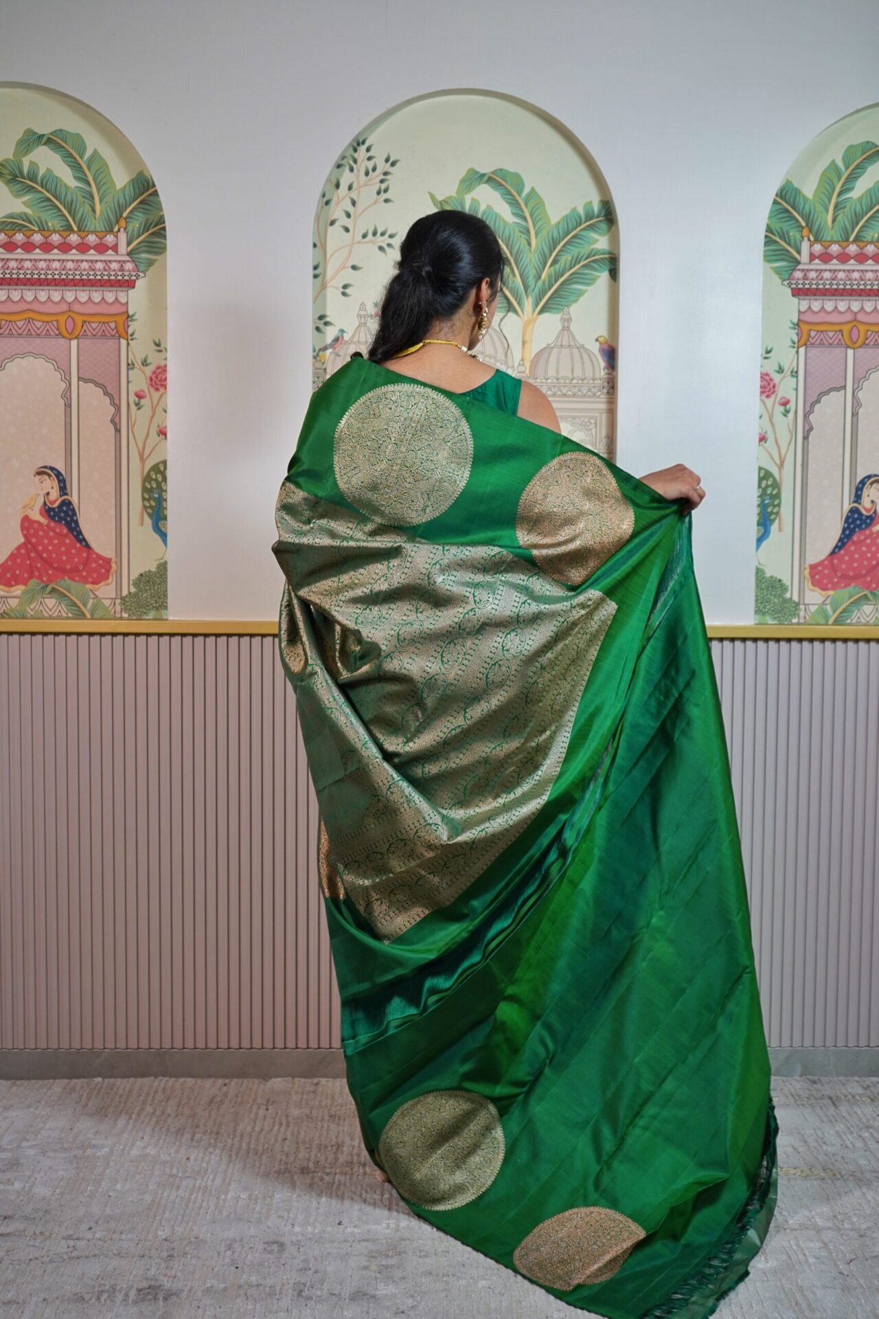 Bottle green Kanjeevaram saree