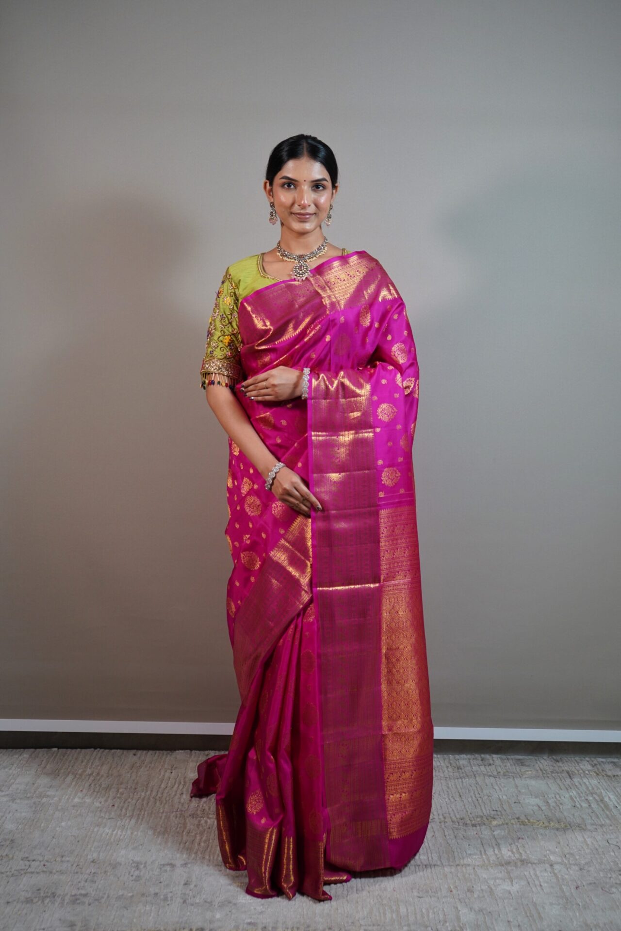 Hot Pink Kanjivaram Saree