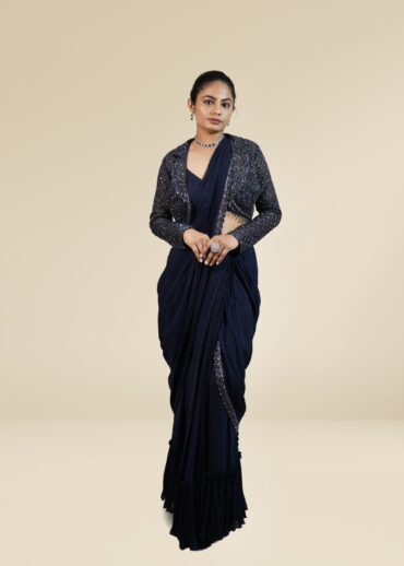 Navy Blue Drape Saree