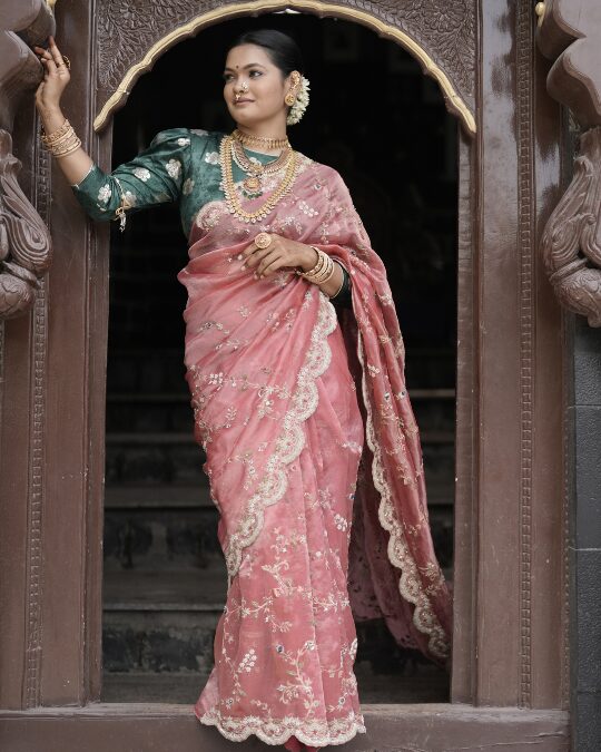 BURNT ORANGE DESIGNER SAREE