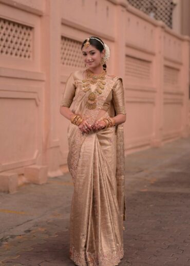 GOLDEN IVORY TISSUE DESIGNER SAREE