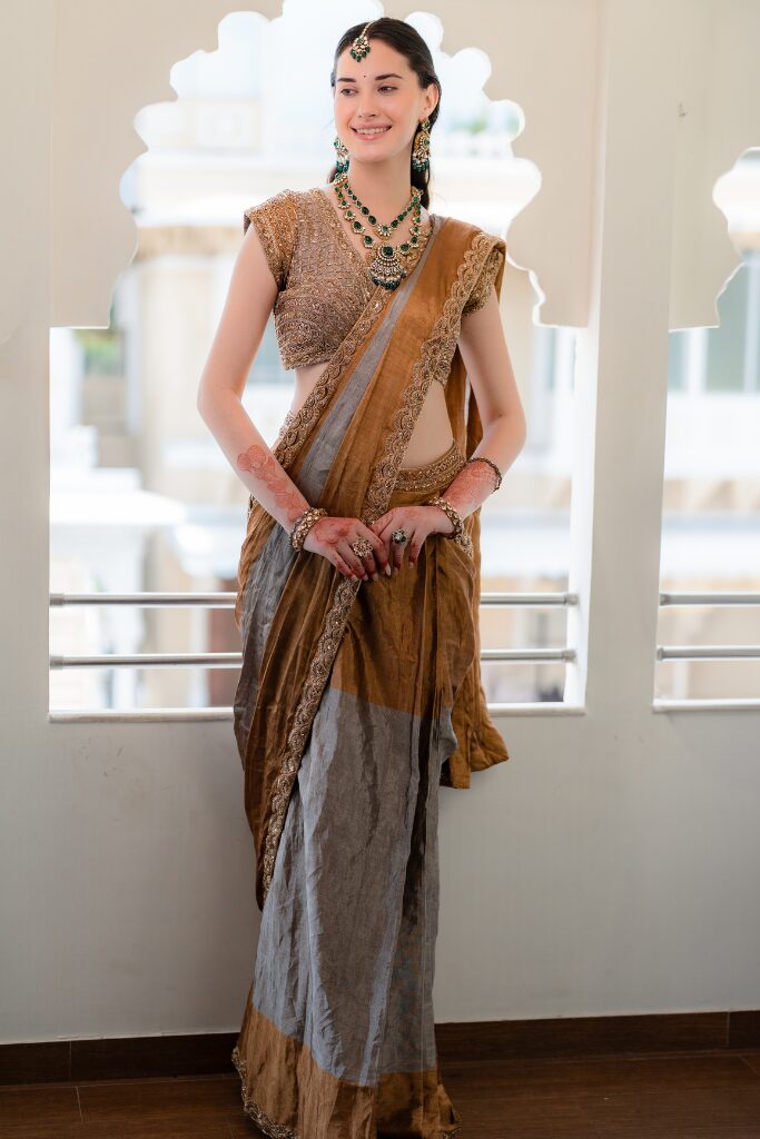 GOLDEN TISSUE DRAPE SAREE