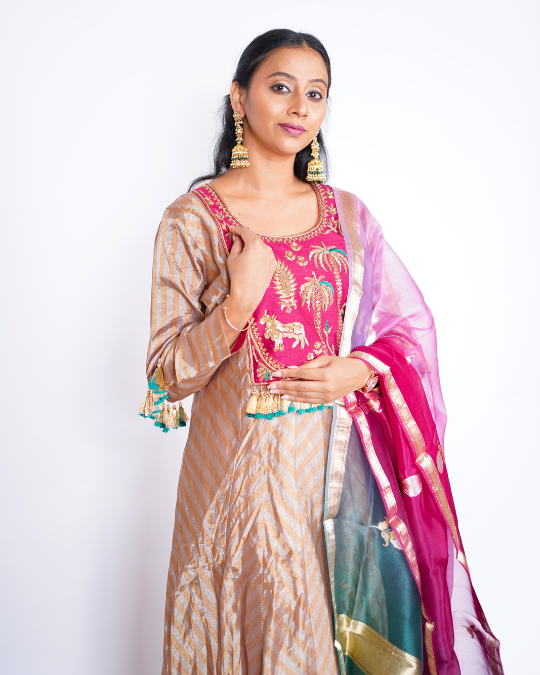 GOLDEN TISSUE ANARKALI