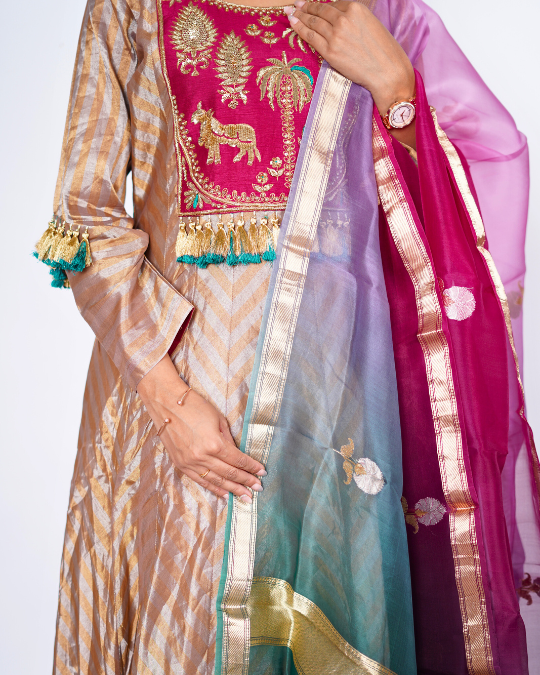 GOLDEN TISSUE ANARKALI