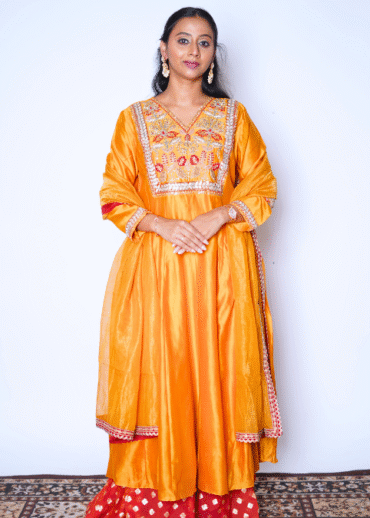 ORANGE TISSUE ANARKALI SUIT
