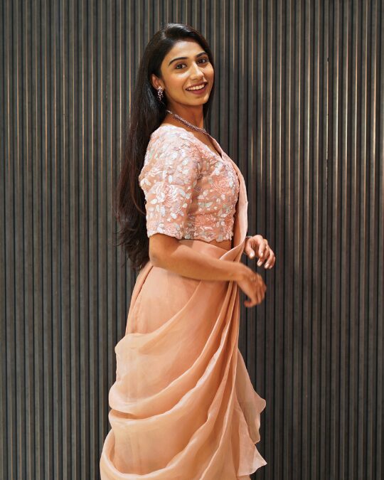 ROSE PINK RUFFLE DRAPE SAREE