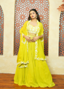 BRIGHT LEMON GREEN INDO WESTERN LEHENGA