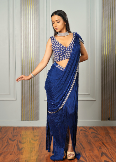 ROYAL BLUE DRAPE SAREE