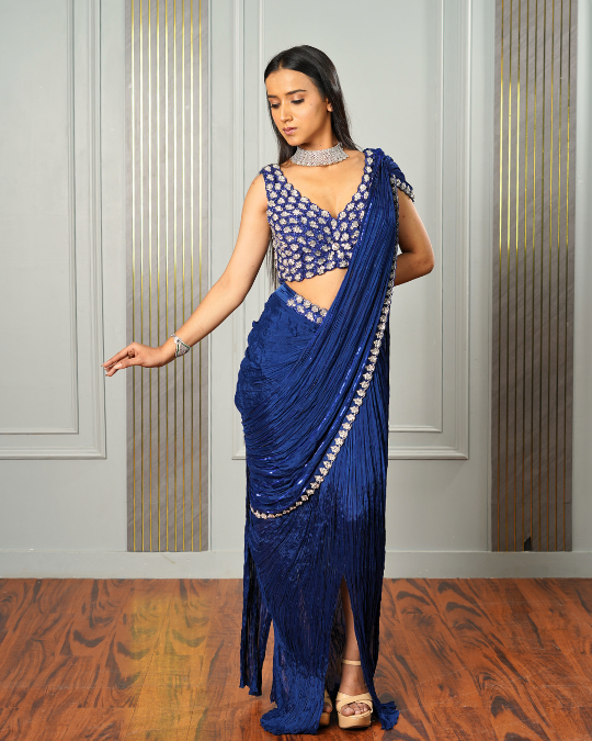 ROYAL BLUE DRAPE SAREE