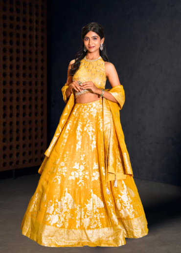 Yellow halter neck lehenga set
