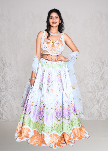 POWDER BLUE MULTICOLOUR LEHENGA SET