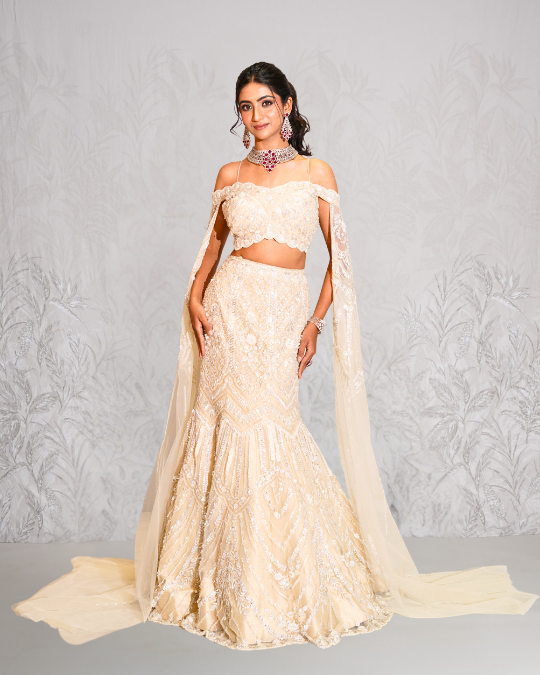 Ivory fishcut lehenga set
