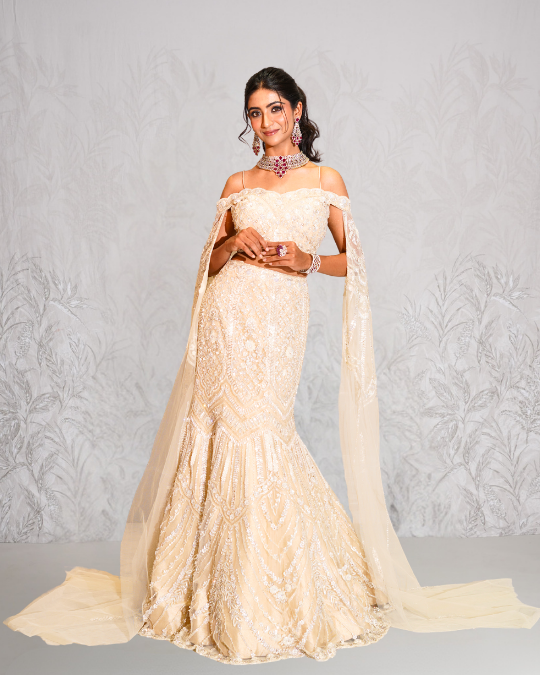 Ivory fishcut lehenga set