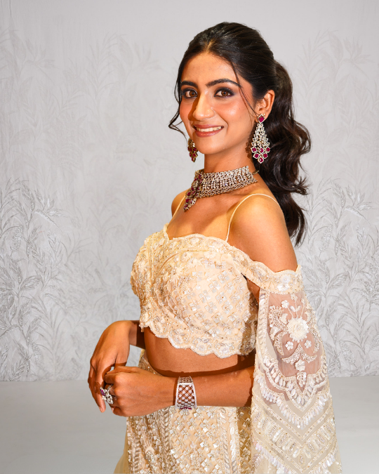 Ivory fishcut lehenga set