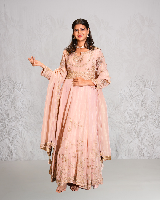 Onion pink tissue anarkali set