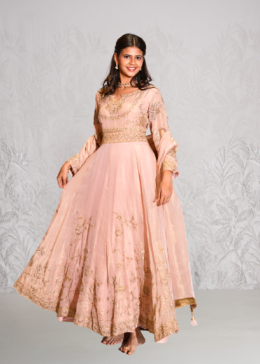 Onion pink tissue anarkali set