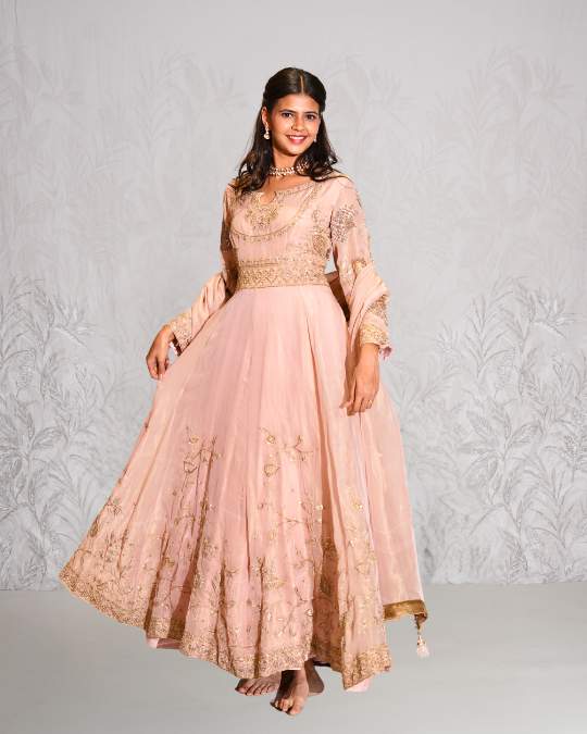 Onion pink tissue anarkali set