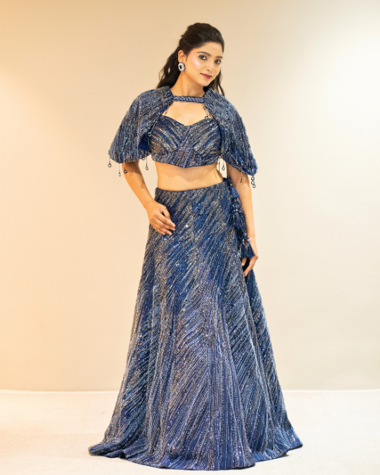 NAVY BLUE SEQUINED LEHENGA SET