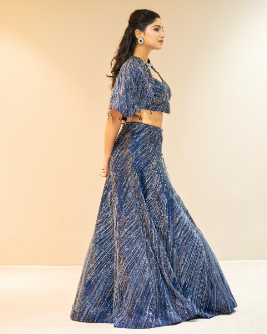 NAVY BLUE SEQUINED LEHENGA SET