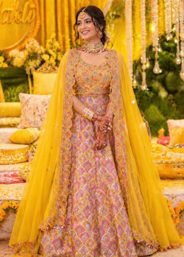 Sunshine Bloom Printed Lehenga Set with Embroidered Cape Dupatta