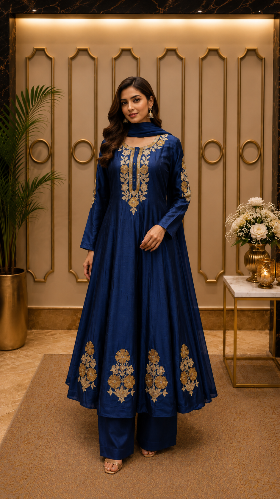 Anarkali Set with Straight Pants & Dupatta
