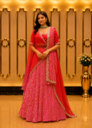 Red & Pink Leheriya Draped Ensemble